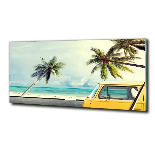 Glass art print Beach van