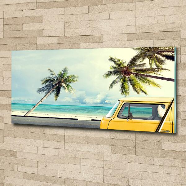 Glass art print Beach van