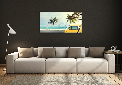 Glass art print Beach van