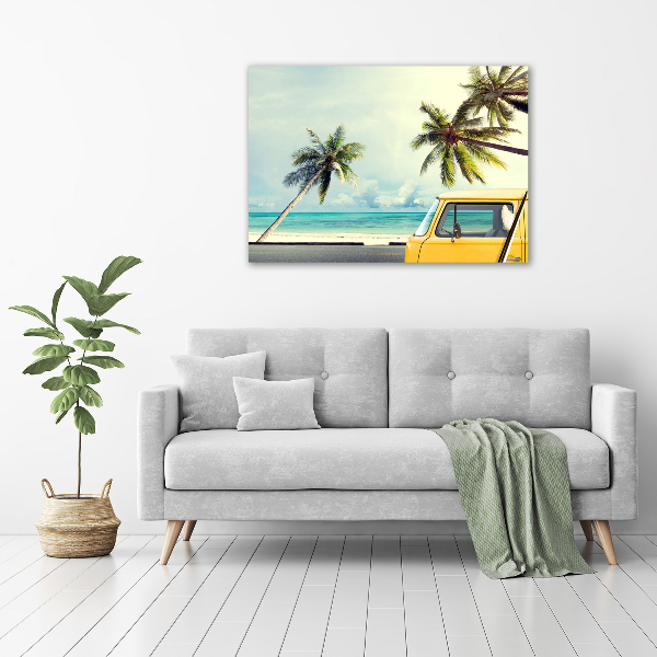 Glass art print Beach van