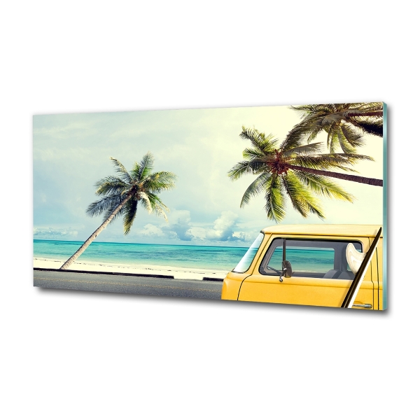 Glass art print Beach van