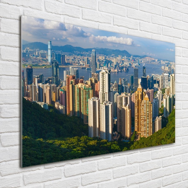 Glass picture wall art Hong kong panorama