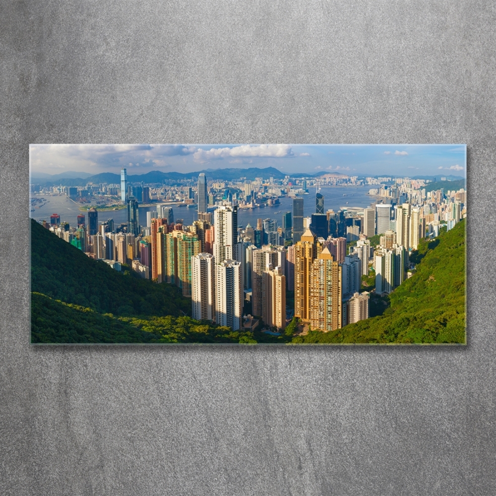 Glass picture wall art Hong kong panorama