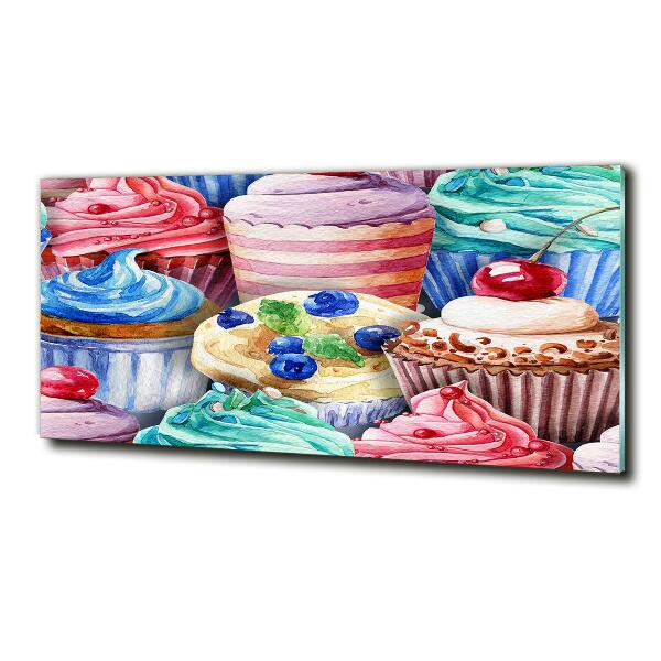 Printed glass wall art Colorful muffins