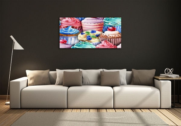 Printed glass wall art Colorful muffins