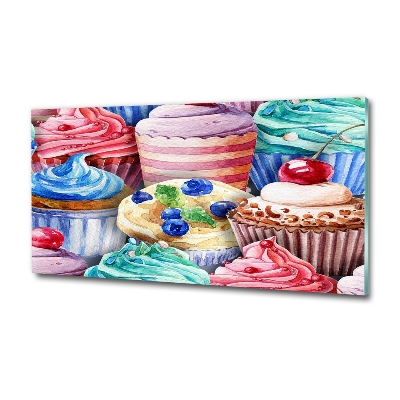 Printed glass wall art Colorful muffins