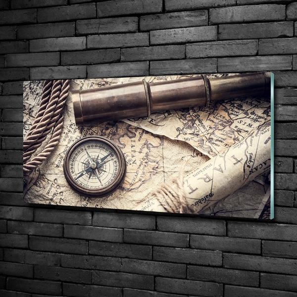 Wall art on glass Compass map of magnifier