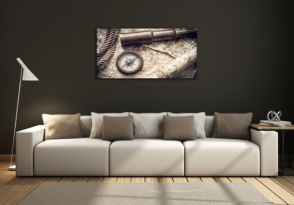 Wall art on glass Compass map of magnifier