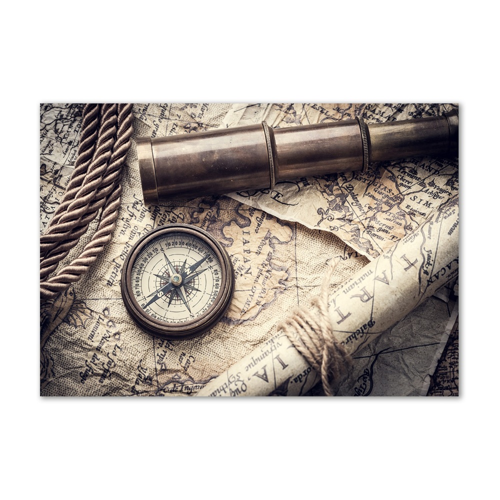 Wall art on glass Compass map of magnifier