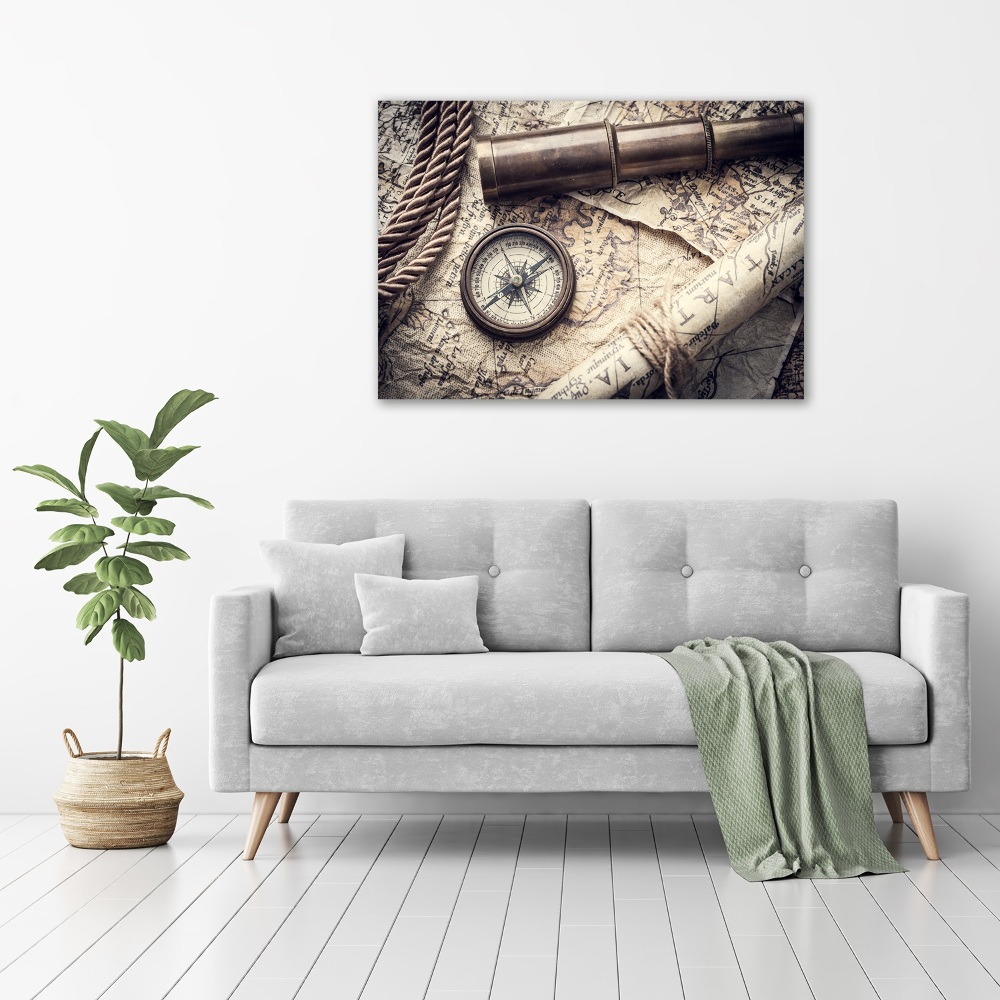 Wall art on glass Compass map of magnifier