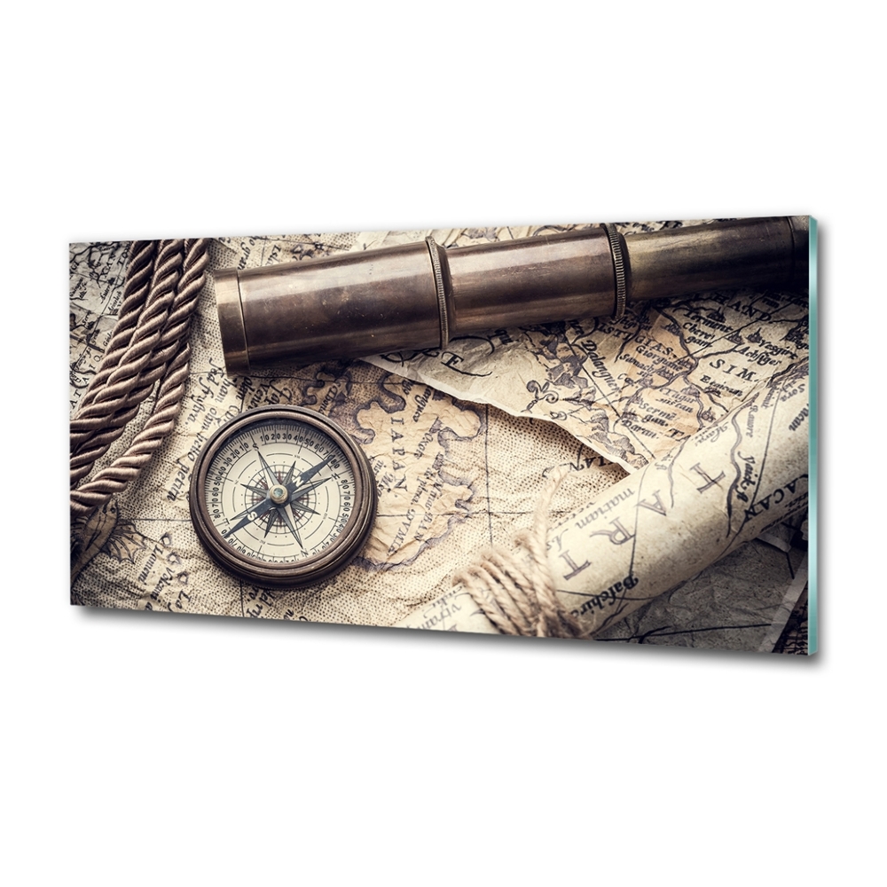 Wall art on glass Compass map of magnifier