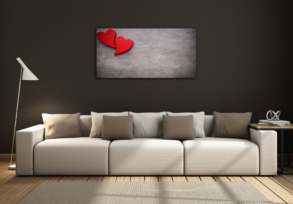 Glass art print Red hearts