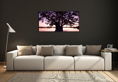 Glass wall art Tree and lake