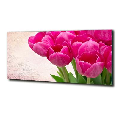 Glass wall art Pink tulips