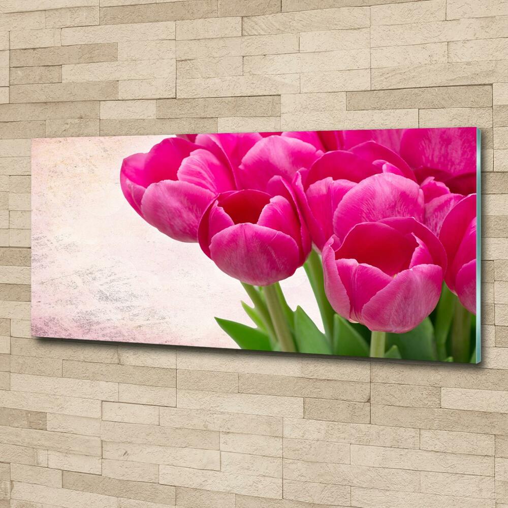 Glass wall art Pink tulips