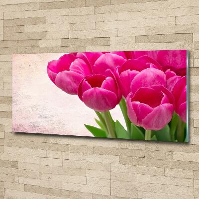 Glass wall art Pink tulips