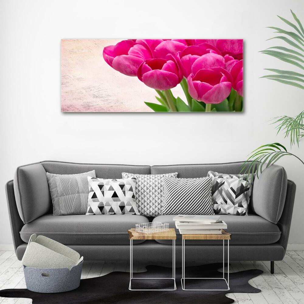 Glass wall art Pink tulips