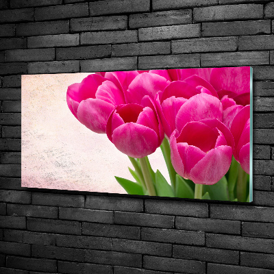 Glass wall art Pink tulips