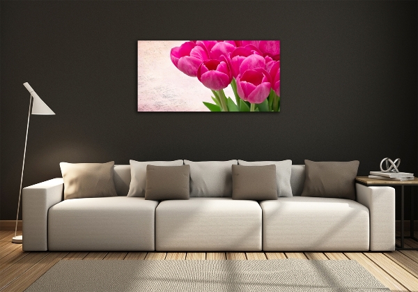 Glass wall art Pink tulips