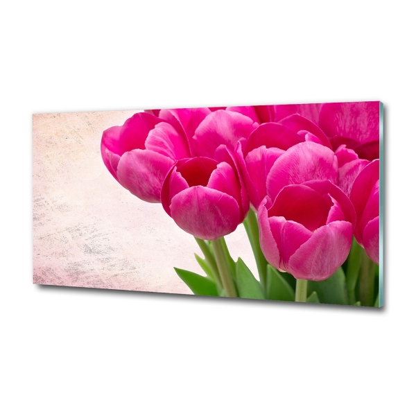 Glass wall art Pink tulips