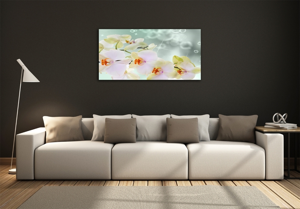 Glass wall art White orchid