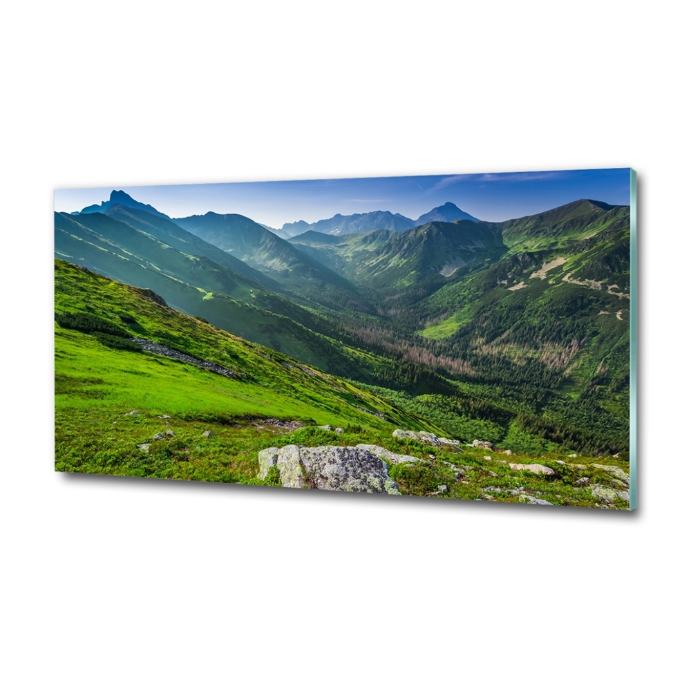 Glass art print Dawn in the mountains