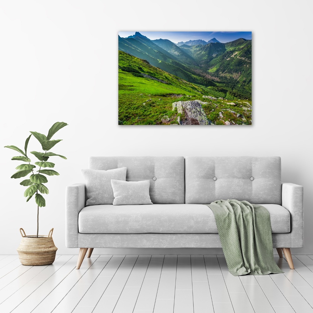 Glass art print Dawn in the mountains