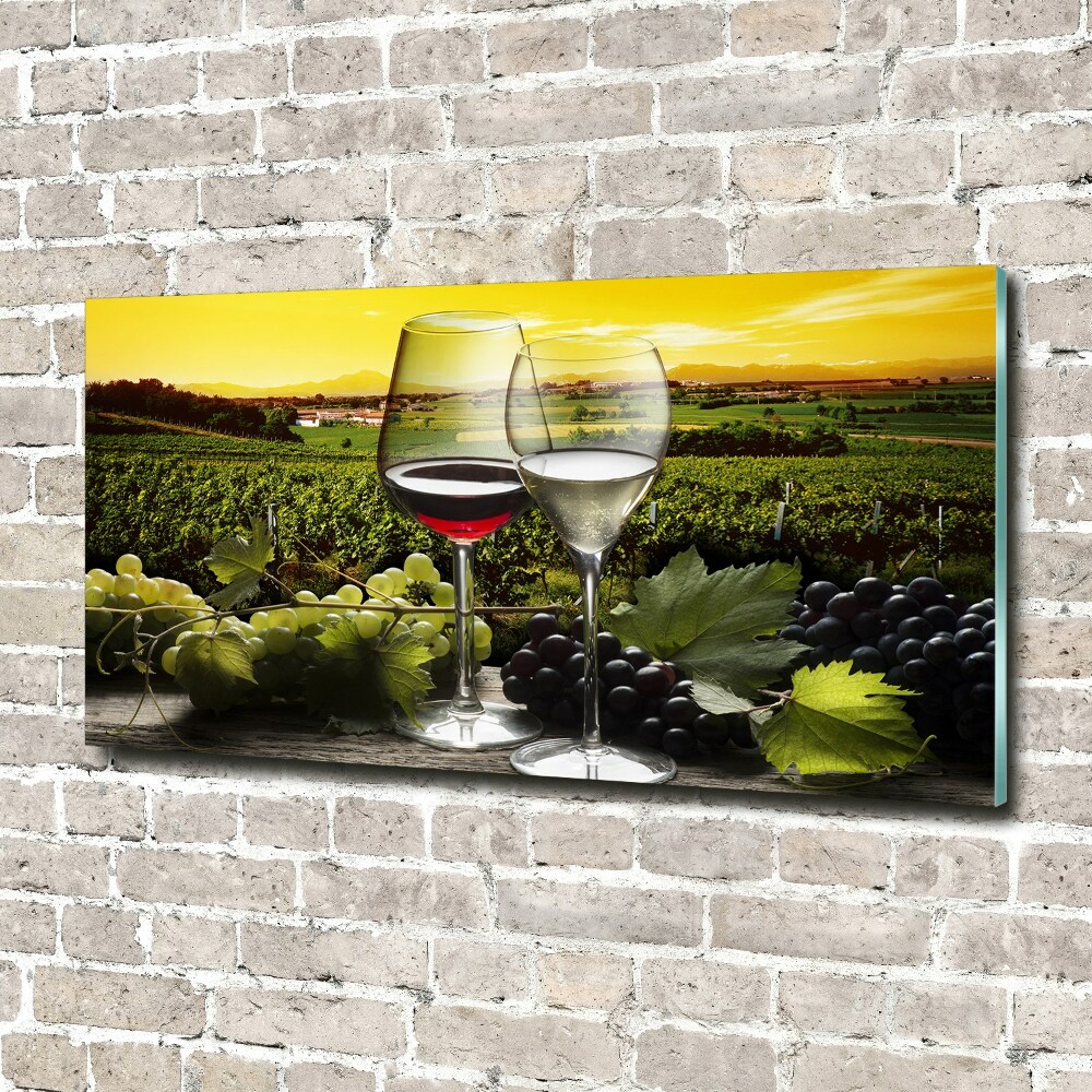 Glass wall art Wine and grapes