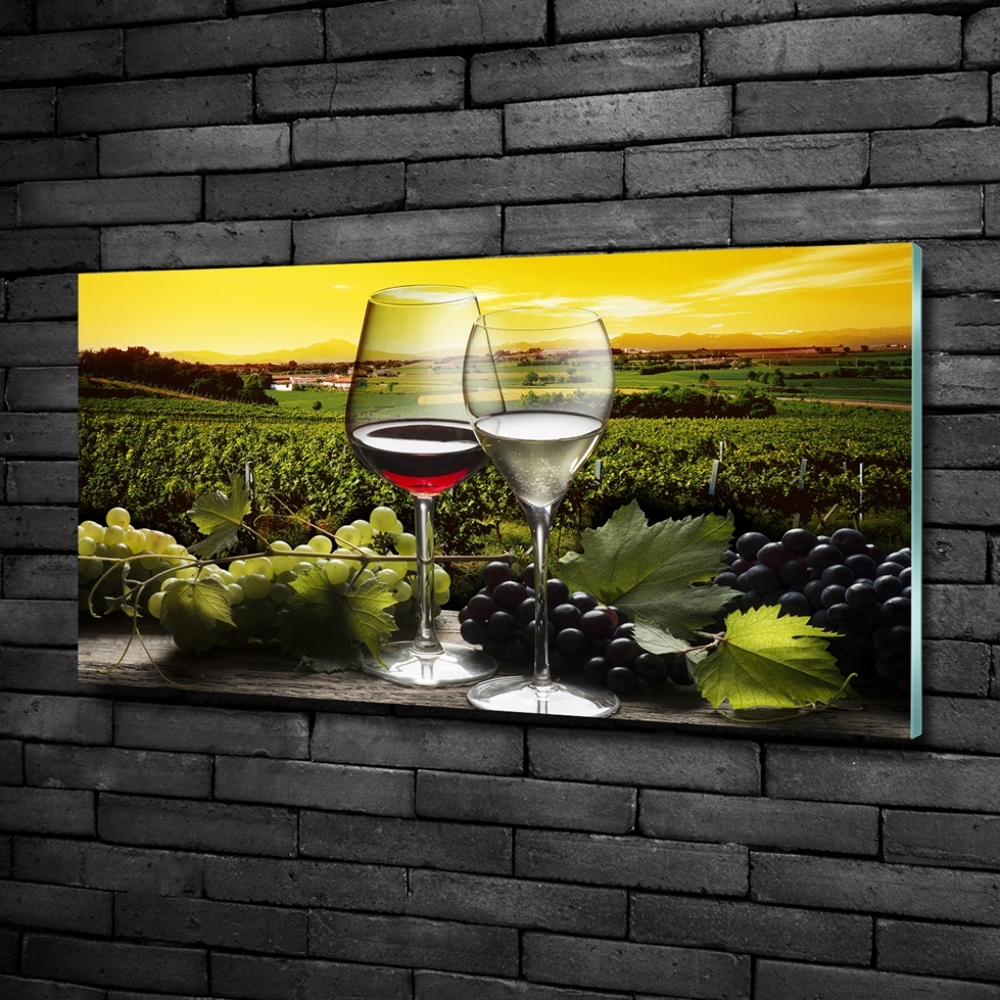 Glass wall art Wine and grapes