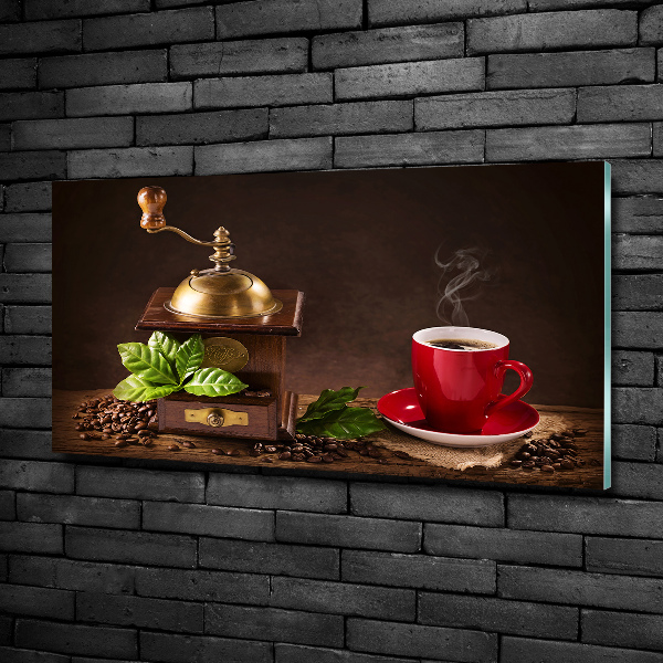 Wall art on glass Coffee and grinder