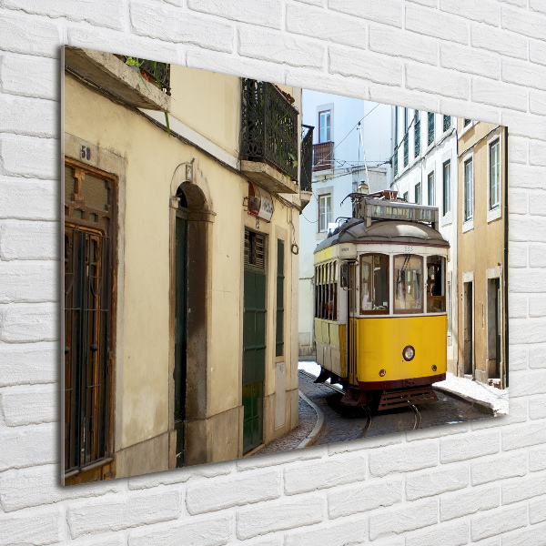 Wall art on glass Tram from lisbon