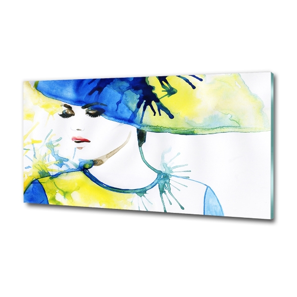 Glass art picture A woman in a hat