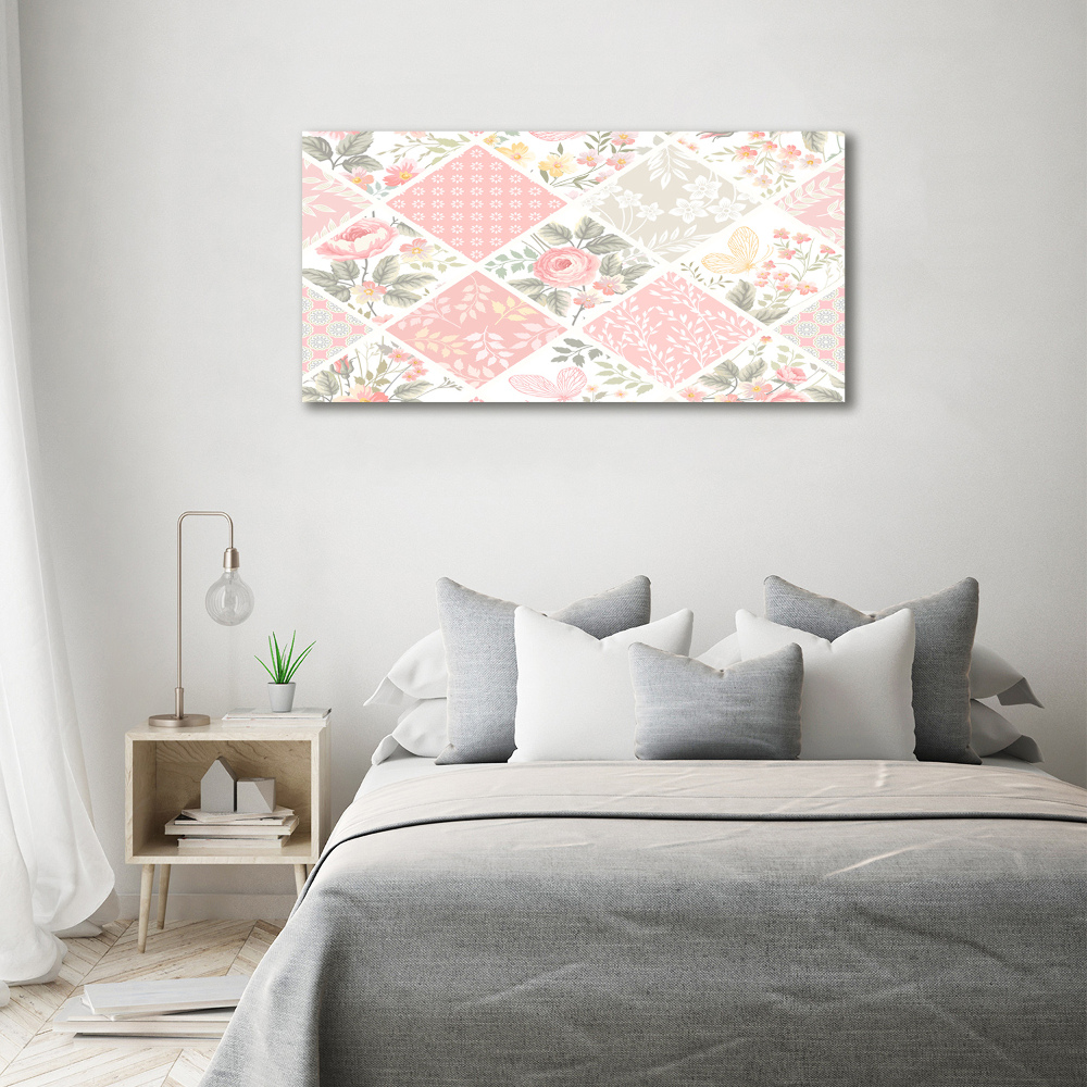 Wall art on glass Roses and butterflies pattern