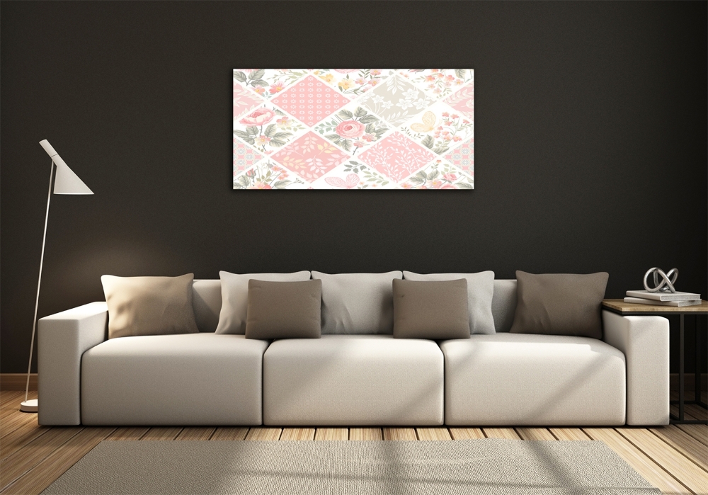 Wall art on glass Roses and butterflies pattern