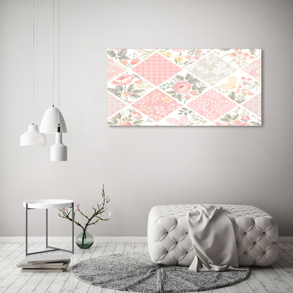 Wall art on glass Roses and butterflies pattern