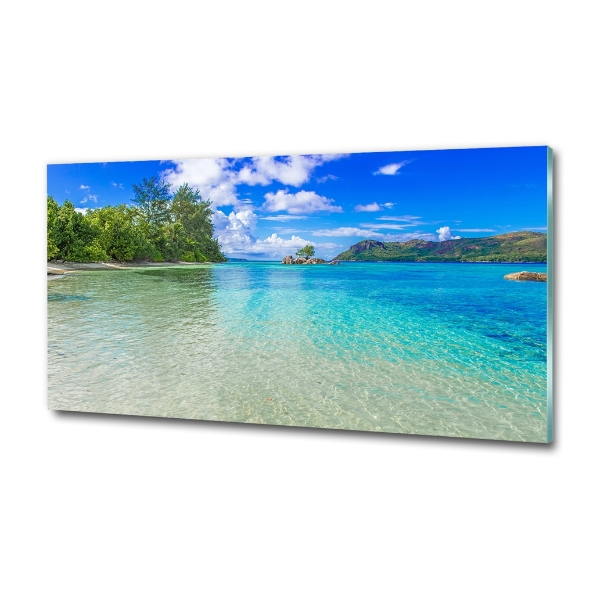 Glass art picture Seychelles beach