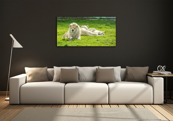 Wall art on glass Beige lions