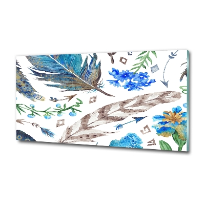 Glass art print Feathers and flowers