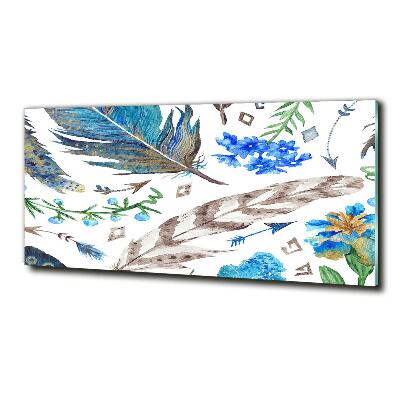 Glass art print Feathers and flowers