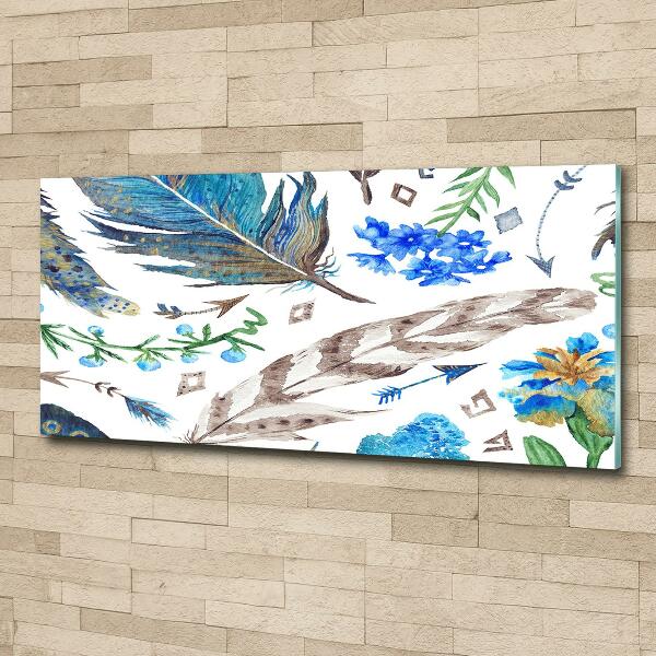 Glass art print Feathers and flowers