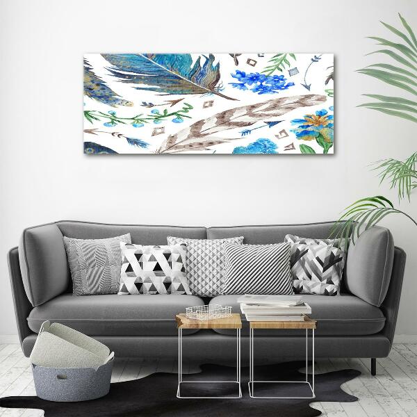 Glass art print Feathers and flowers