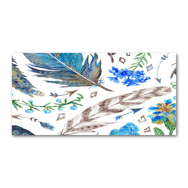 Glass art print Feathers and flowers