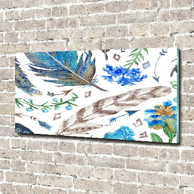 Glass art print Feathers and flowers