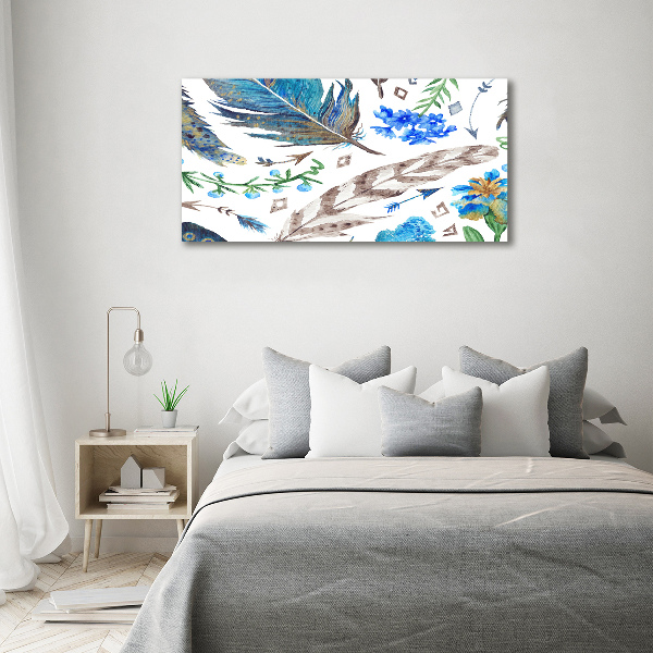 Glass art print Feathers and flowers