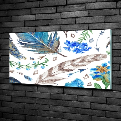 Glass art print Feathers and flowers