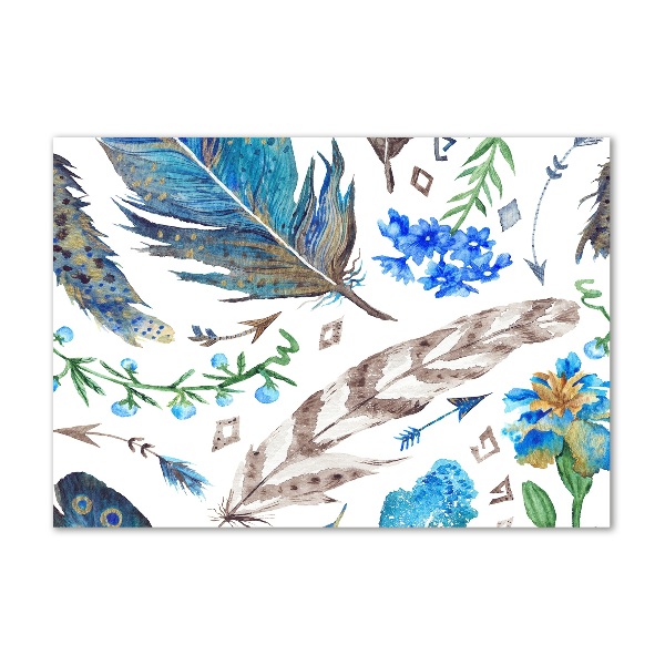 Glass art print Feathers and flowers