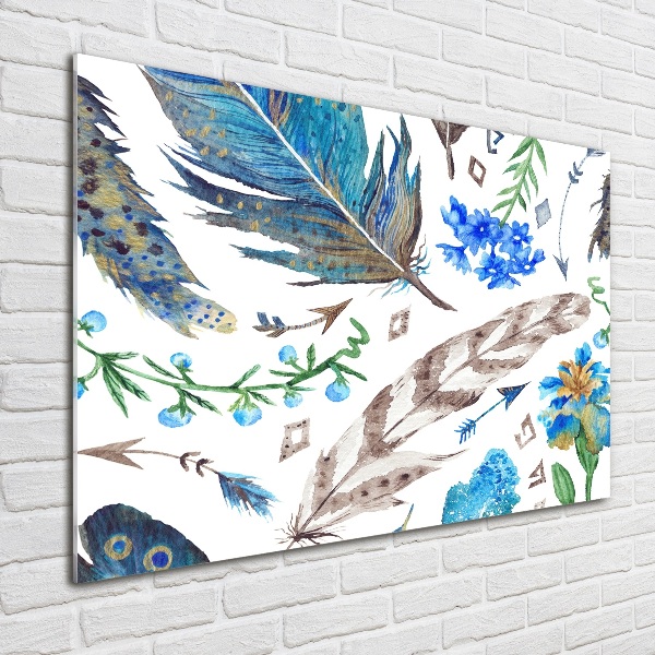 Glass art print Feathers and flowers