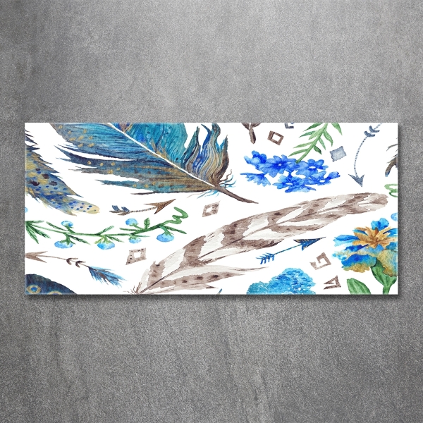 Glass art print Feathers and flowers