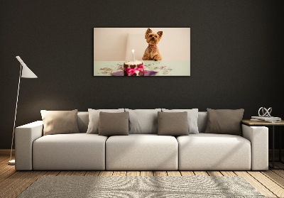 Wall art on glass Dog with a cake