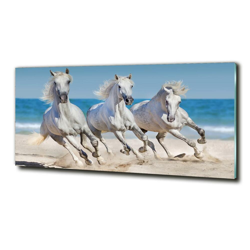 Glass art print White horses beach